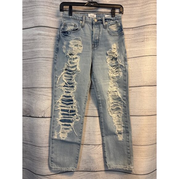 Frame Le Slouch Distressed Light Wash Jeans Size 24 - Picture 1 of 3